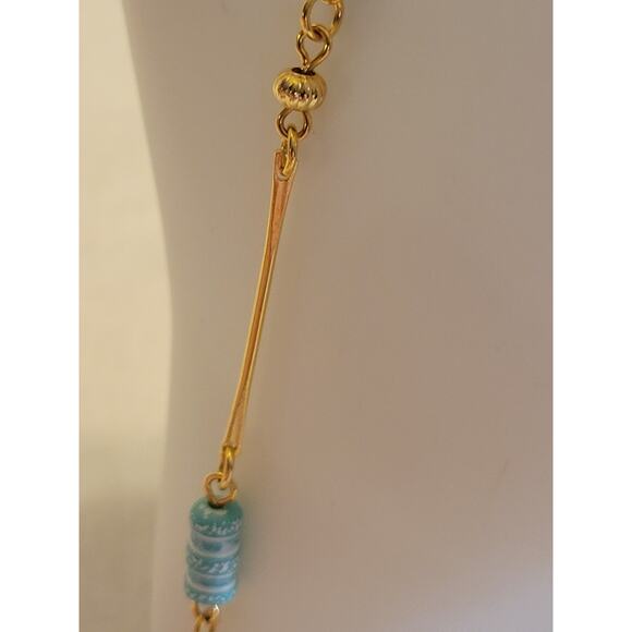Bohemian Blue Beaded Necklace Gold Tone Dainty Minimalist Elegant Jewelry - Picture 5 of 8